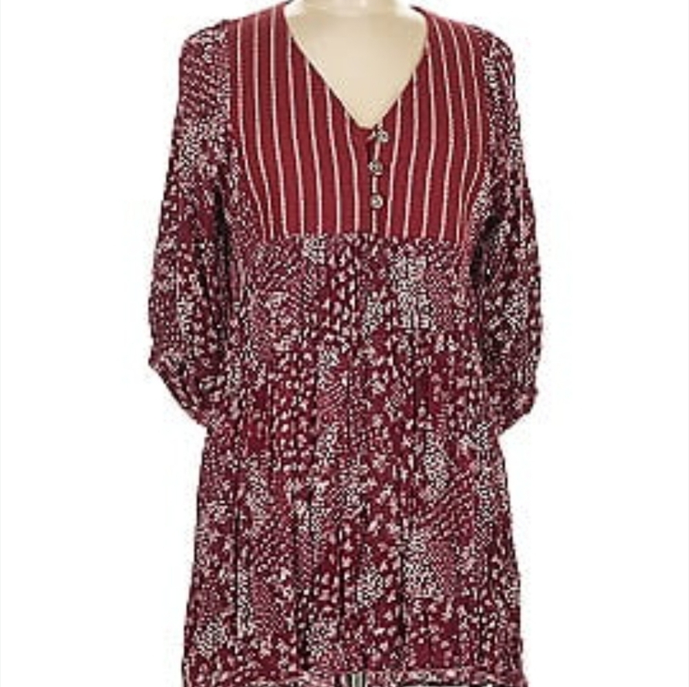Anama Red Puff Sleeve Bib Collar Cutout Back Dress/Tunic Size Small